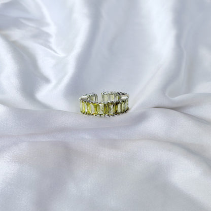 Olive Green Cubic Zirconia Ice Cut American Diamond Silver Plated Adjustable Ring