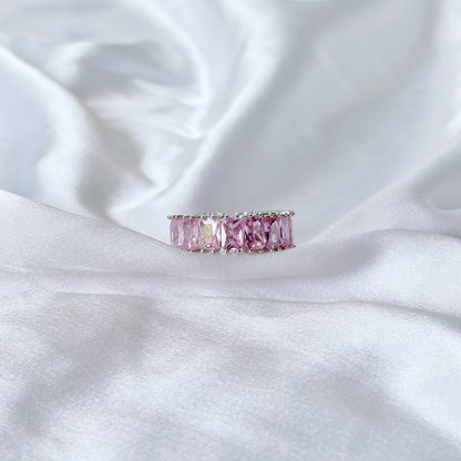 Pink Topaz Cubic Zirconia Ice Cut American Diamond Silver Plated Adjustable Ring