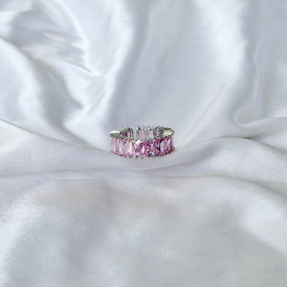 Pink Topaz Cubic Zirconia Ice Cut American Diamond Silver Plated Adjustable Ring