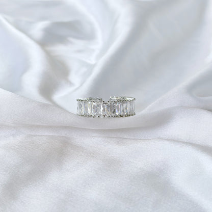 Solitaire Cubic Zirconia Ice Cut American Diamond Silver Plated Adjustable Ring