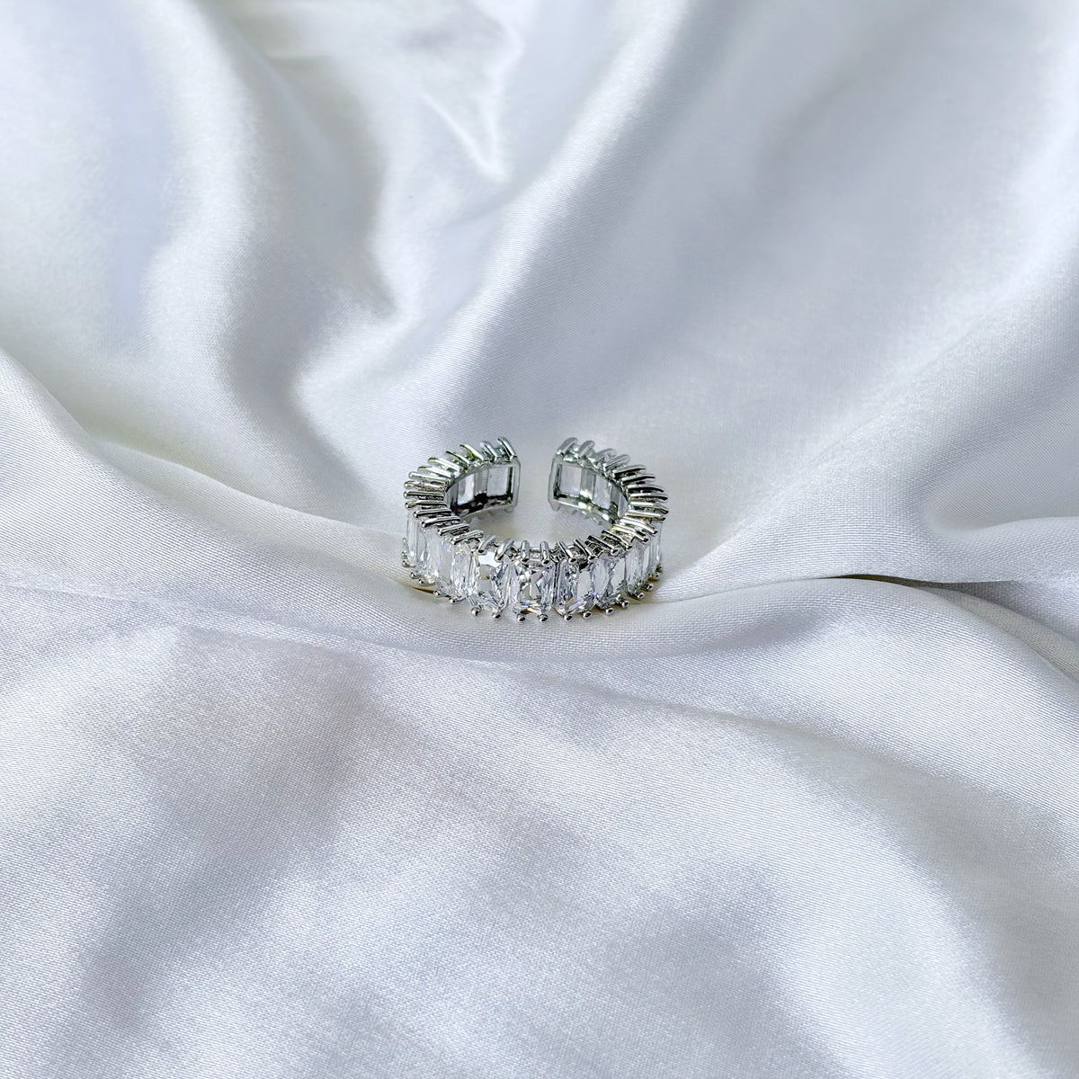 Solitaire Cubic Zirconia Ice Cut American Diamond Silver Plated Adjustable Ring