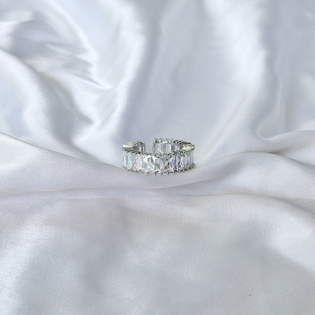 Solitaire Cubic Zirconia Ice Cut American Diamond Silver Plated Adjustable Ring