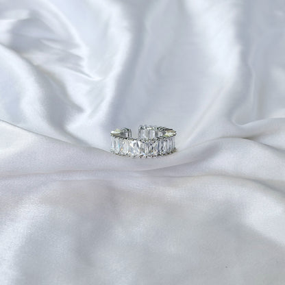 Solitaire Cubic Zirconia Ice Cut American Diamond Silver Plated Adjustable Ring