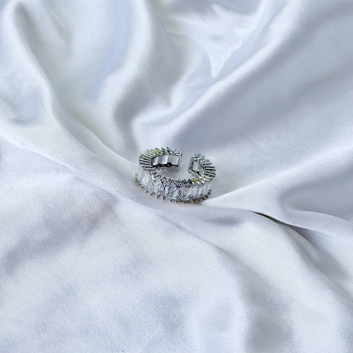 Solitaire Cubic Zirconia Ice Cut American Diamond Silver Plated Adjustable Ring