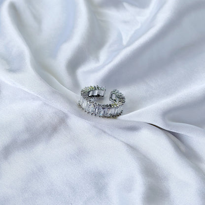 Solitaire Cubic Zirconia Ice Cut American Diamond Silver Plated Adjustable Ring