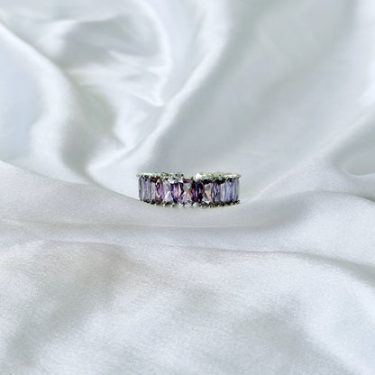 Purple Amethyst Cubic Zirconia Ice Cut American Diamond Silver Plated Adjustable Ring
