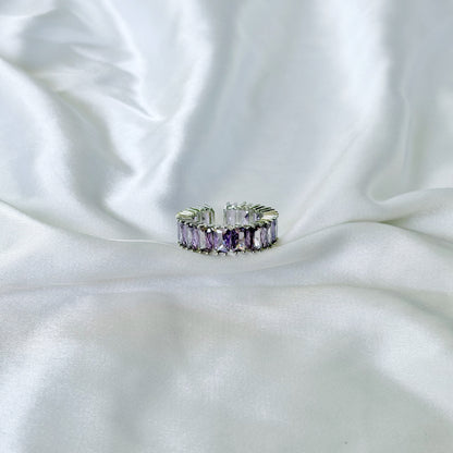 Purple Amethyst Cubic Zirconia Ice Cut American Diamond Silver Plated Adjustable Ring