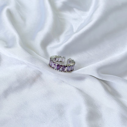 Purple Amethyst Cubic Zirconia Ice Cut American Diamond Silver Plated Adjustable Ring