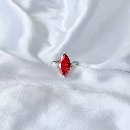 Red Ruby Cubic Zirconia Ice Cut American Diamond Silver Plated Adjustable Ring
