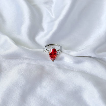 Red Ruby Cubic Zirconia Ice Cut American Diamond Silver Plated Adjustable Ring