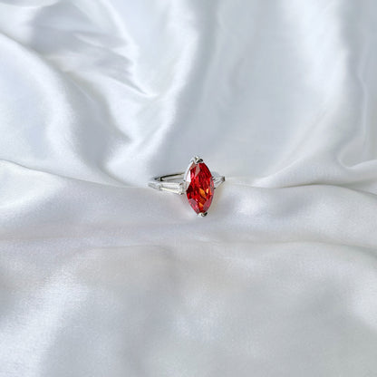 Red Ruby Cubic Zirconia Ice Cut American Diamond Silver Plated Adjustable Ring