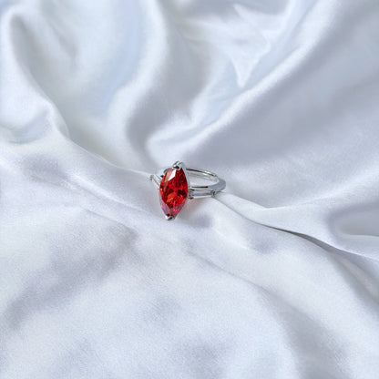 Red Ruby Cubic Zirconia Ice Cut American Diamond Silver Plated Adjustable Ring