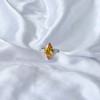 Yellow Topaz Cubic Zirconia Ice Cut American Diamond Silver Plated Adjustable Ring