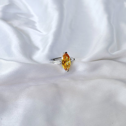 Yellow Topaz Cubic Zirconia Ice Cut American Diamond Silver Plated Adjustable Ring