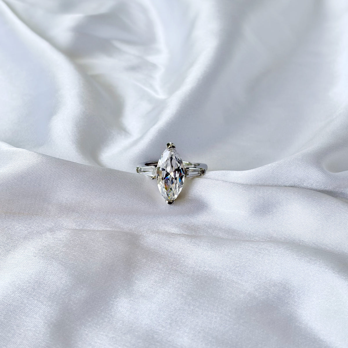 Solitaire Cubic Zirconia Ice Cut American Diamond Silver Plated Adjustable Ring
