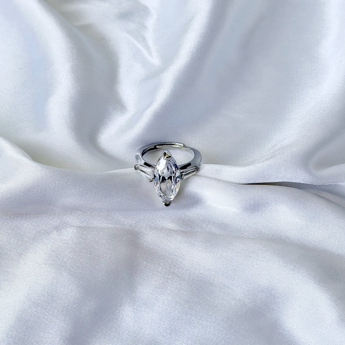 Solitaire Cubic Zirconia Ice Cut American Diamond Silver Plated Adjustable Ring