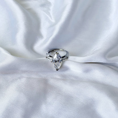 Solitaire Cubic Zirconia Ice Cut American Diamond Silver Plated Adjustable Ring