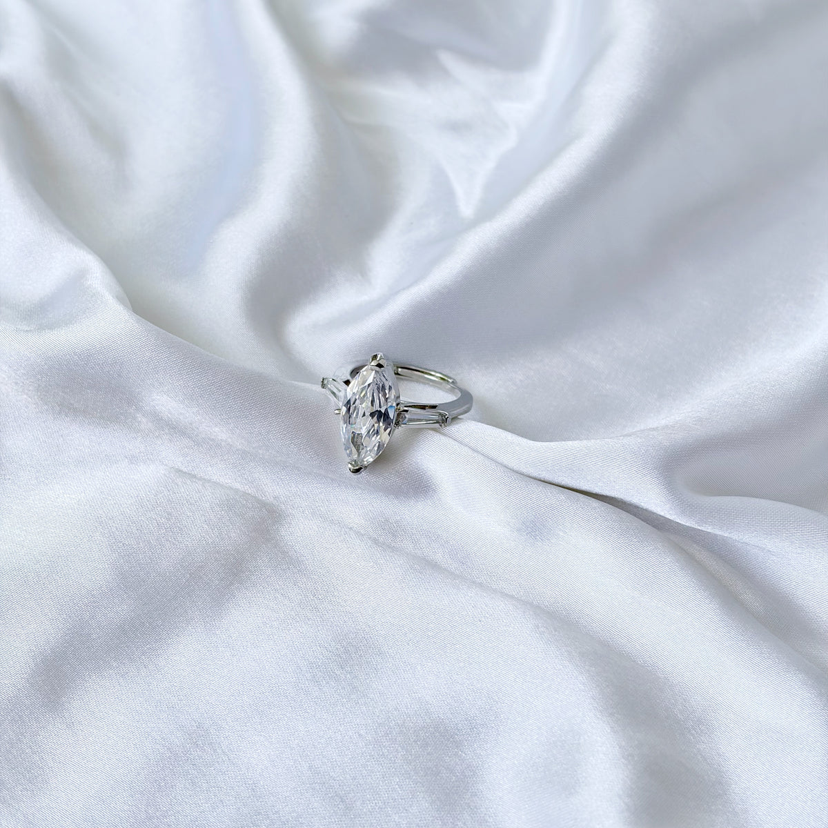 Solitaire Cubic Zirconia Ice Cut American Diamond Silver Plated Adjustable Ring
