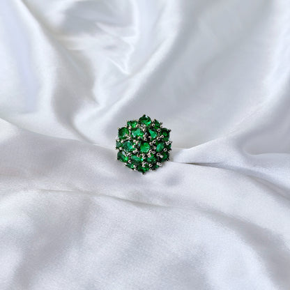 Green Emerald Cubic Zirconia Ice Cut American Diamond Silver Plated Adjustable Ring