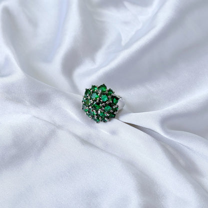 Green Emerald Cubic Zirconia Ice Cut American Diamond Silver Plated Adjustable Ring