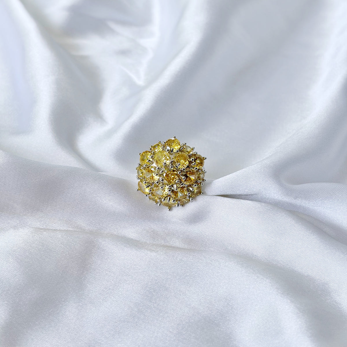 Yellow Topaz Cubic Zirconia Ice Cut American Diamond Silver Plated Adjustable Ring