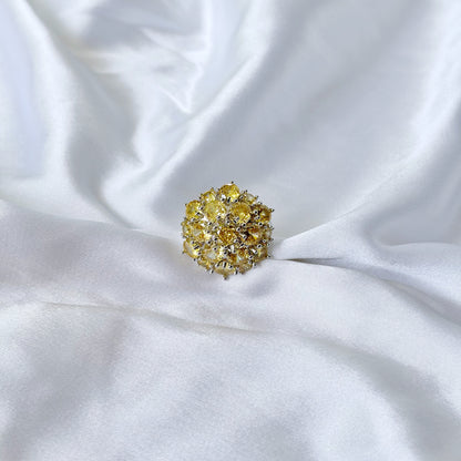 Yellow Topaz Cubic Zirconia Ice Cut American Diamond Silver Plated Adjustable Ring