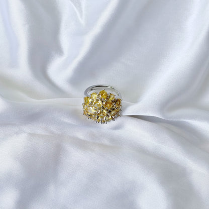 Yellow Topaz Cubic Zirconia Ice Cut American Diamond Silver Plated Adjustable Ring