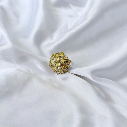 Yellow Topaz Cubic Zirconia Ice Cut American Diamond Silver Plated Adjustable Ring