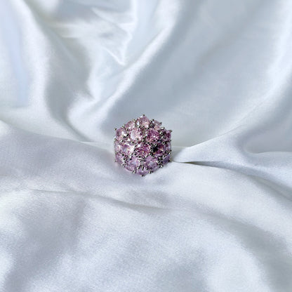 Pink Topaz Cubic Zirconia Ice Cut American Diamond Silver Plated Adjustable Ring