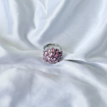 Pink Topaz Cubic Zirconia Ice Cut American Diamond Silver Plated Adjustable Ring