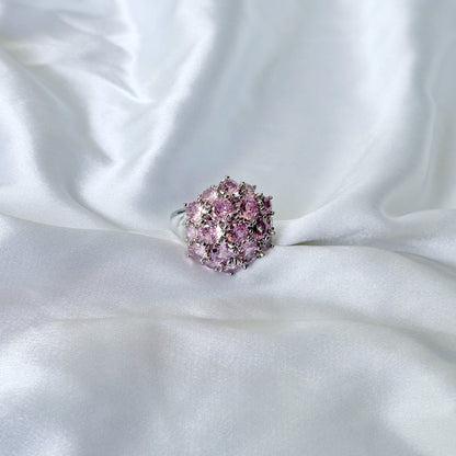 Pink Topaz Cubic Zirconia Ice Cut American Diamond Silver Plated Adjustable Ring