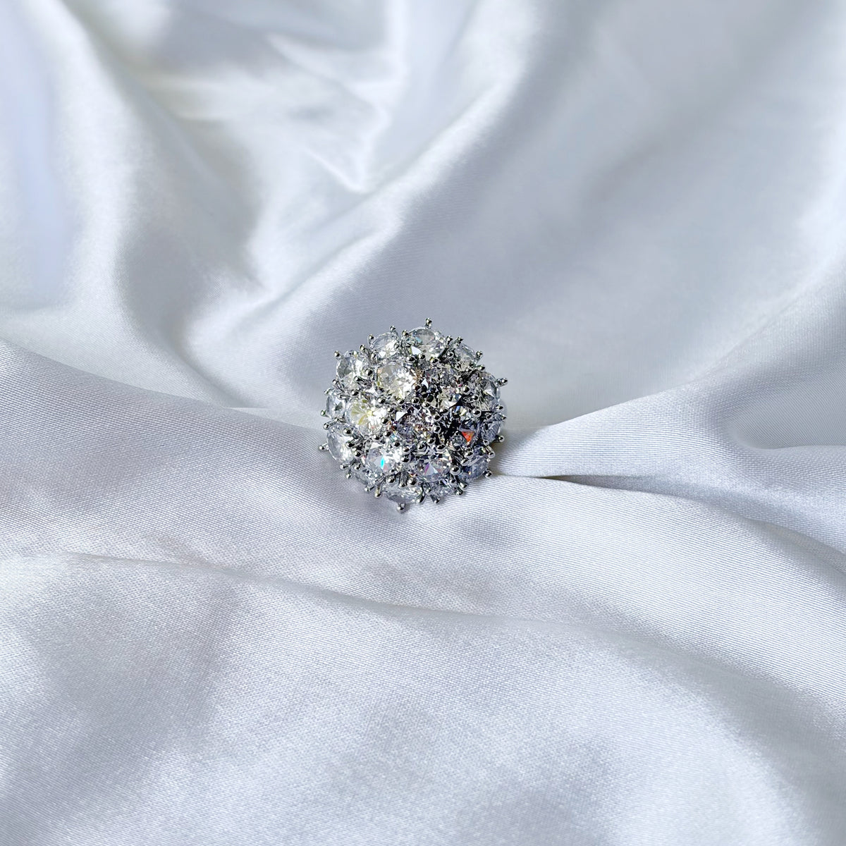 Solitaire Cubic Zirconia Ice Cut American Diamond Silver Plated Adjustable Ring