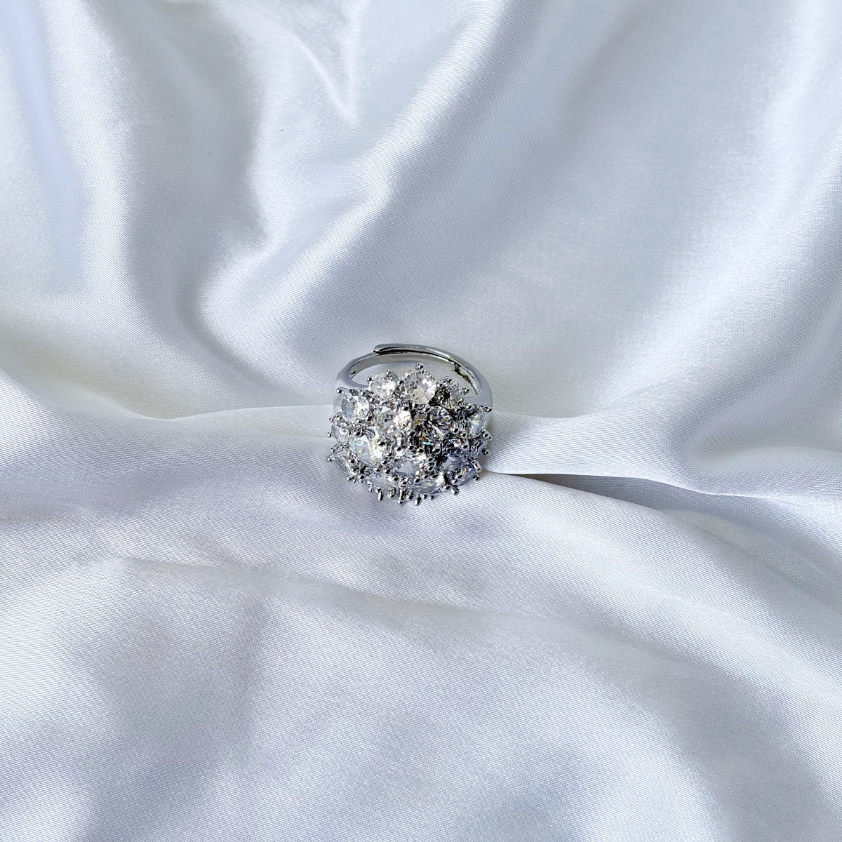 Solitaire Cubic Zirconia Ice Cut American Diamond Silver Plated Adjustable Ring