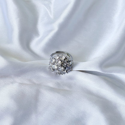 Solitaire Cubic Zirconia Ice Cut American Diamond Silver Plated Adjustable Ring