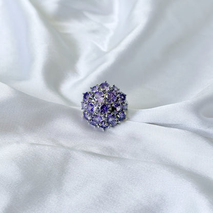 Purple Amethyst Cubic Zirconia Ice Cut American Diamond Silver Plated Adjustable Ring