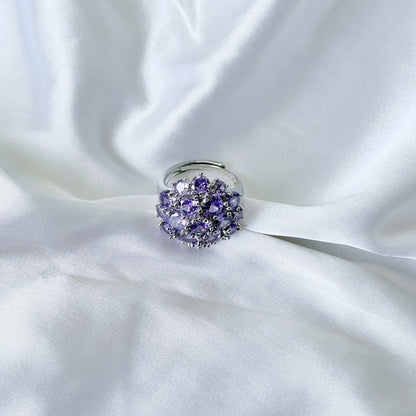 Purple Amethyst Cubic Zirconia Ice Cut American Diamond Silver Plated Adjustable Ring