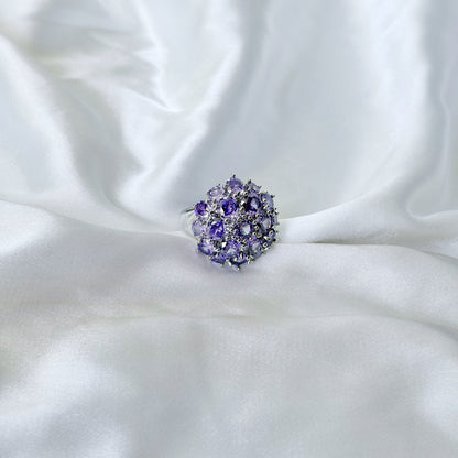 Purple Amethyst Cubic Zirconia Ice Cut American Diamond Silver Plated Adjustable Ring
