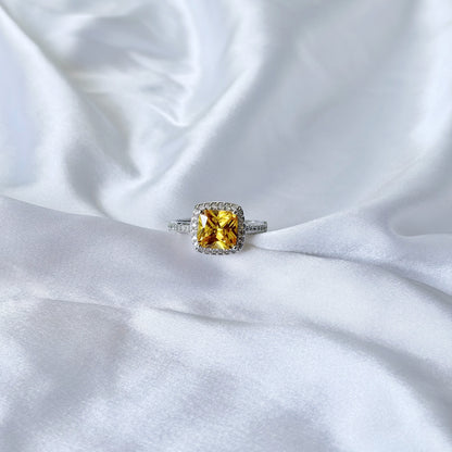 Yellow Topaz Cubic Zirconia Ice Cut American Diamond Silver Plated Adjustable Ring