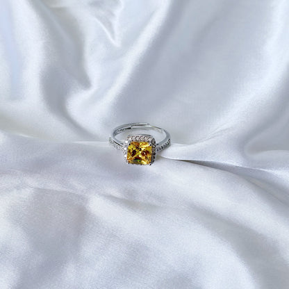 Yellow Topaz Cubic Zirconia Ice Cut American Diamond Silver Plated Adjustable Ring