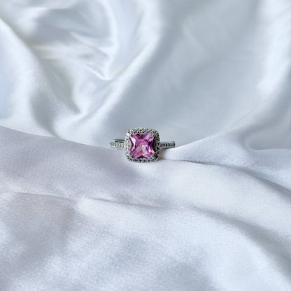 Pink Topaz Cubic Zirconia Ice Cut American Diamond Silver Plated Adjustable Ring