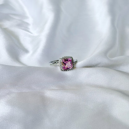 Pink Topaz Cubic Zirconia Ice Cut American Diamond Silver Plated Adjustable Ring
