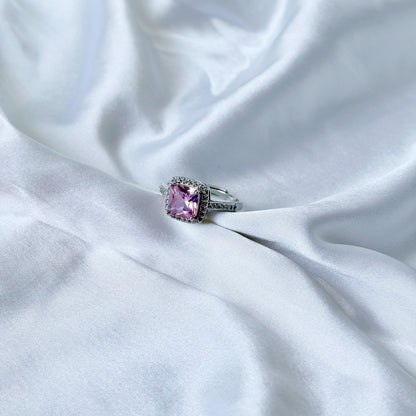 Pink Topaz Cubic Zirconia Ice Cut American Diamond Silver Plated Adjustable Ring