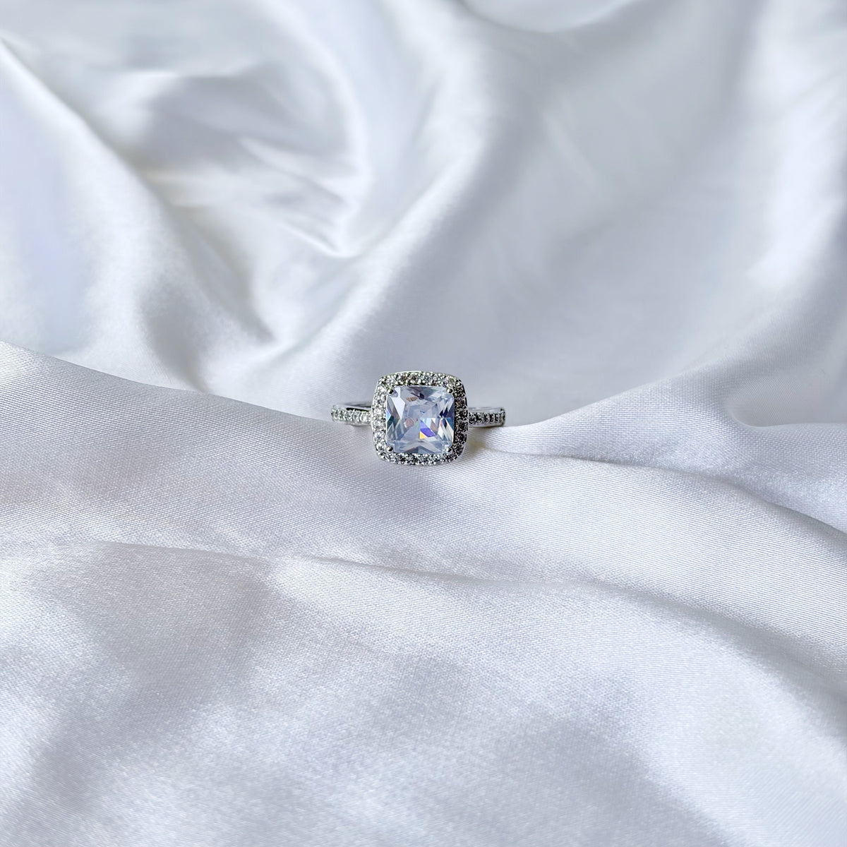 Ice Blue Cubic Zirconia Ice Cut American Diamond Silver Plated Adjustable Ring