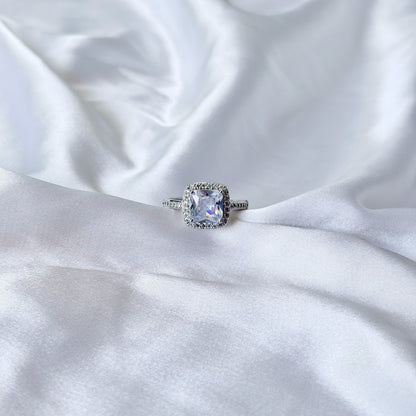Ice Blue Cubic Zirconia Ice Cut American Diamond Silver Plated Adjustable Ring