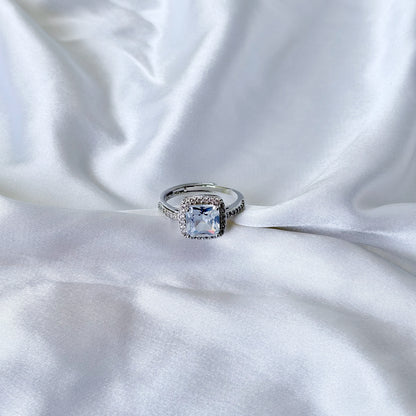 Ice Blue Cubic Zirconia Ice Cut American Diamond Silver Plated Adjustable Ring