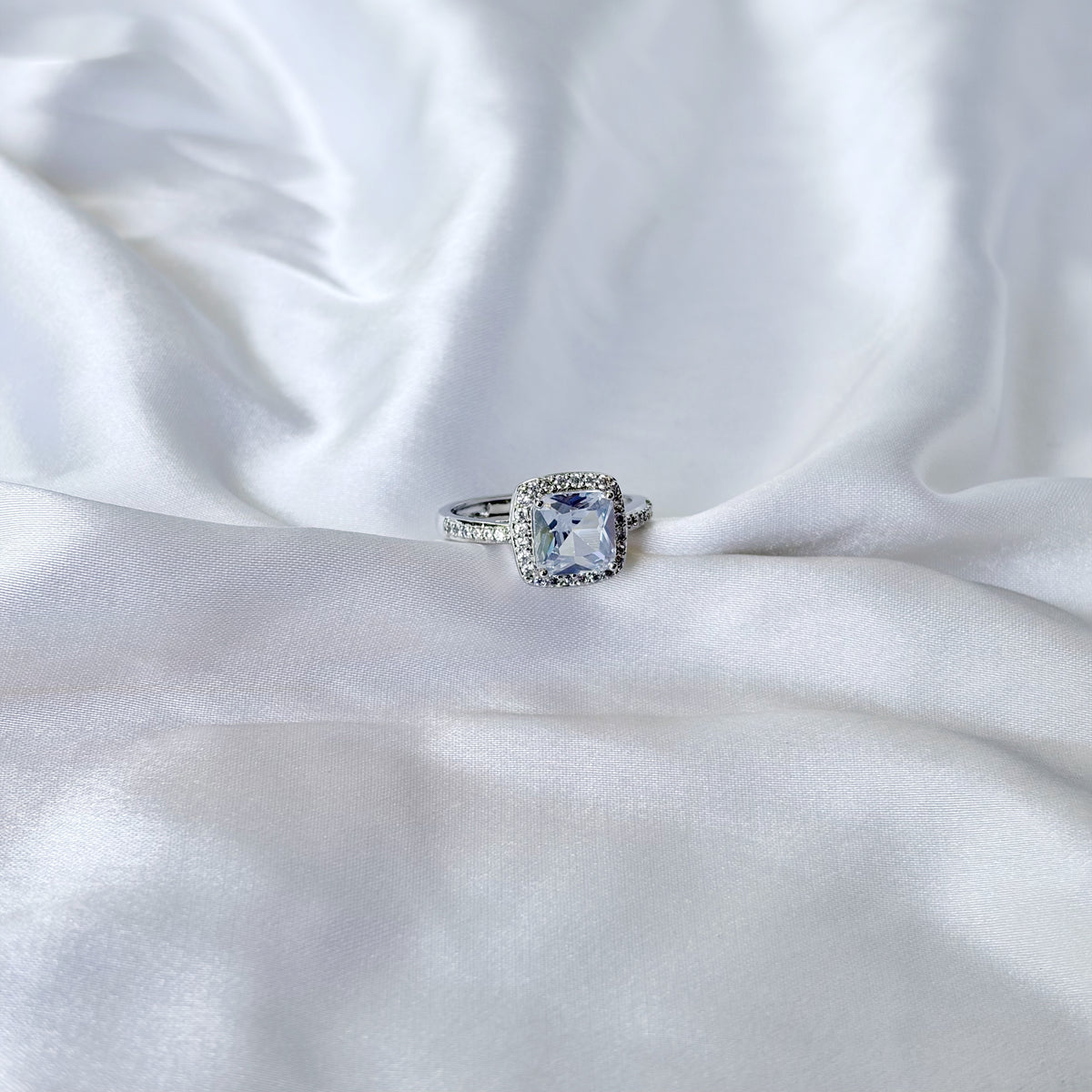 Ice Blue Cubic Zirconia Ice Cut American Diamond Silver Plated Adjustable Ring
