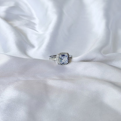 Ice Blue Cubic Zirconia Ice Cut American Diamond Silver Plated Adjustable Ring