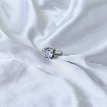 Ice Blue Cubic Zirconia Ice Cut American Diamond Silver Plated Adjustable Ring