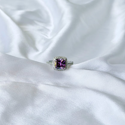 Purple Amethyst Cubic Zirconia Ice Cut American Diamond Silver Plated Adjustable Ring