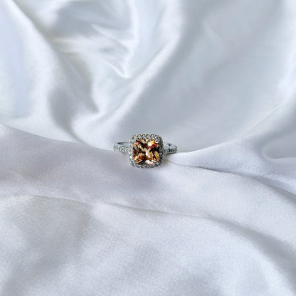 Smoked Yellow Topaz Cubic Zirconia Ice Cut American Diamond Silver Plated Adjustable Ring